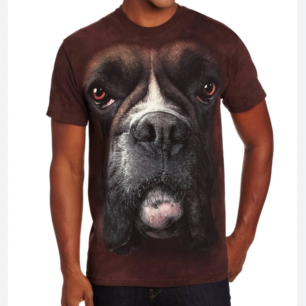 The Mountain Boxer Dog Brown Black Graphic T-Shirt 100% Cotton Size XL